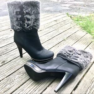 Beauty Heels Black Fur and Leather Boots